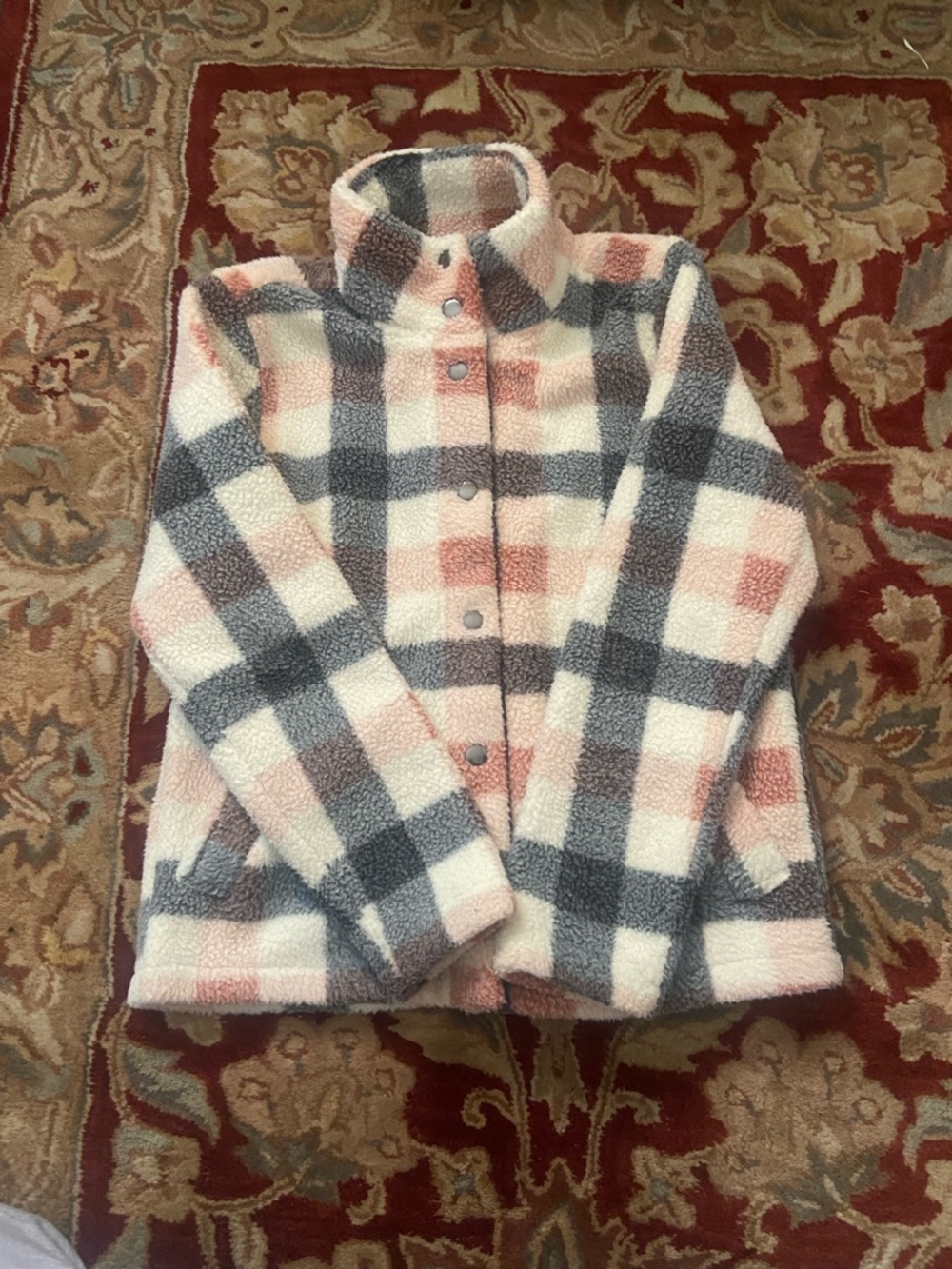 Maurices Kids Plaid Sherpa Jacket - Pink, Gray & White